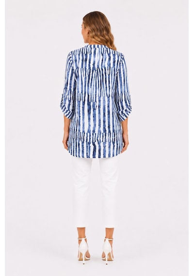 Neden Tekstil Kadın Mavi Beyaz Çizgili Relaxed Tunik Bluz