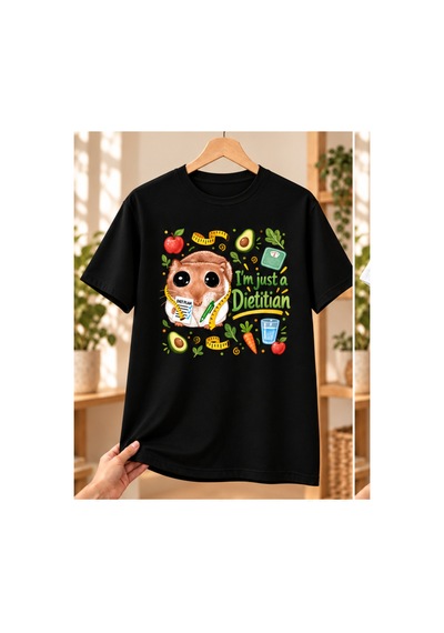 Mor Mürekkep Sad Hamster Diyetisyen Baskılı Siyah Tişört - Diyetisyene Hediye Unisex