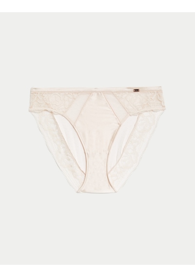 Marks & Spencer Dantel Detaylı İpek High Leg Külot T81006470L Krem