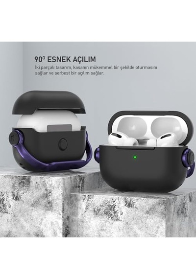 Labs Airpods Pro 3. Nesil İle Uyumlu Djpods Sert Malzemeli Kilitli Kapak Askı Aparatlı Kılıf Siyah-siyah