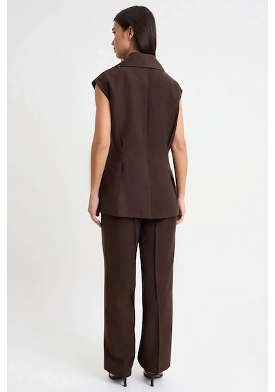 Benerly Kadın Oversize Ceket Yaka Kolsuz Dokuma Yelek Bol Paça Pantolon T Kahverengi Benerly Kadın Oversize Ceket Yaka Kolsuz Dokuma Yelek Bol Paça Pantolon T Kahverengi