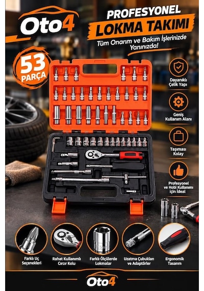 Oto4 Germany Cr-v Max 1/4 Cırcırlı 53 Parça Lokma Anahtar Takımı Bits Uç Seti Tam Set