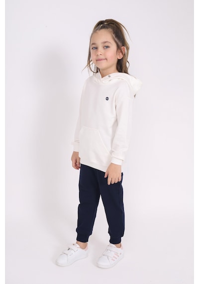 Kız Çocuk Relax Fit Kapüşonlu Cepli Baskılı Sweatshirt - 2 İplik Ekru