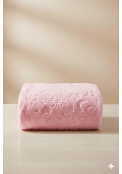 Yumuşak Dokulu Kabartma Desenli Peluş Bebek Battaniyesi Pembe