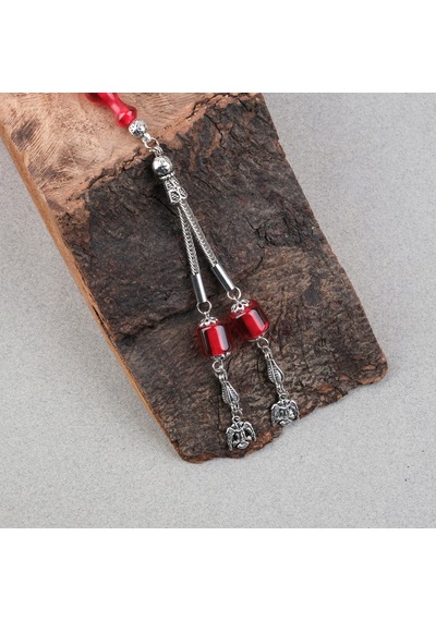 Ateş Kehribar Alpaka Püsküllü Kapsül Kesim 11x11mm Tesbih - Şeffaf Kırmızı