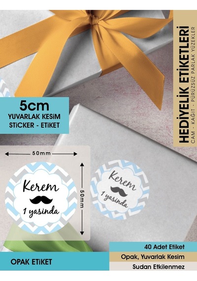 Erkek Bebek Doğum Günü Etiketi, 5 Cm - 40 Adet Opak Sticker Renkli
