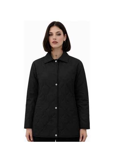 Kadın Desenli Çıtçıtlı Çift Cepli Oversize Kapitone Ceket-391 Siyah