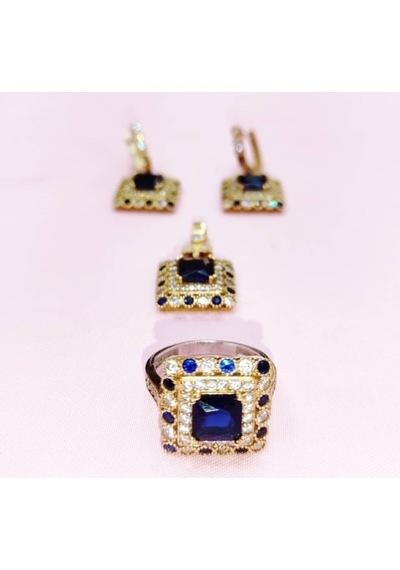 Oriental Kuyumculuk Jewellery Safir Taşlı Gümüş Otantik Set Takım Gümüş