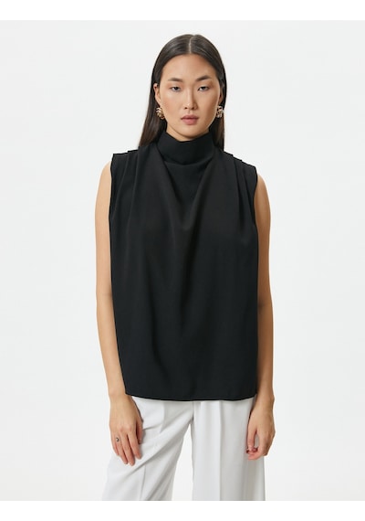 Koton Drape Yaka Bluz Kolsuz Siyah 4sak60025uw Siyah