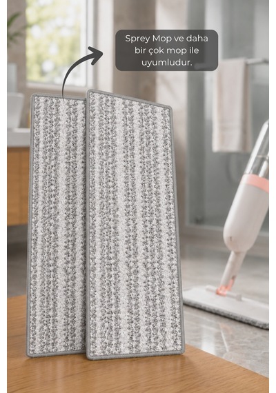 2 Adet Sprey Mop Yedek Başlık - 32x12 Cm Yıkanabilir Mikrofiber Temizlik Pedi