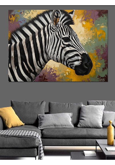 Ahşap Tablo Siyah Beyaz Sanatsal Zebra Portresi