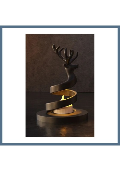 Buradabulabilirsin 3d Baskı Spiral Ren Geyiği Mumluk Yılbaşı Dekoratif Ren Geyiği Tealight Mum Tutucu - Siyah Bbz