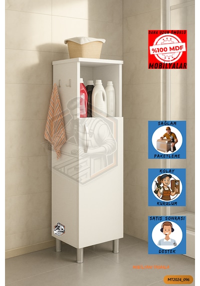 Tamamı Mdf Tek Kapaklı Havluluklu Banyo Dolabı Çok Amaçlı Dolap