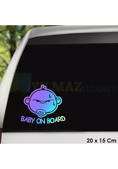 Baby On Board Arabada Bebek Var Hologram Oto Sticker Etiket