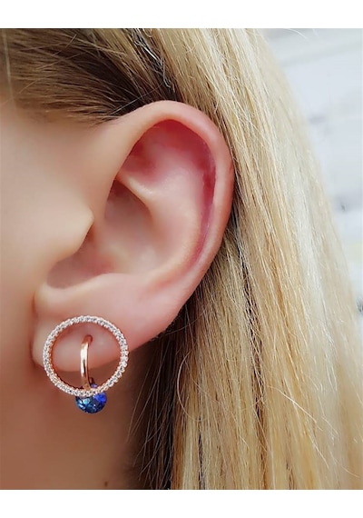 Blue Topaz Taşlı Gümüş Rose Tasarım Küpe