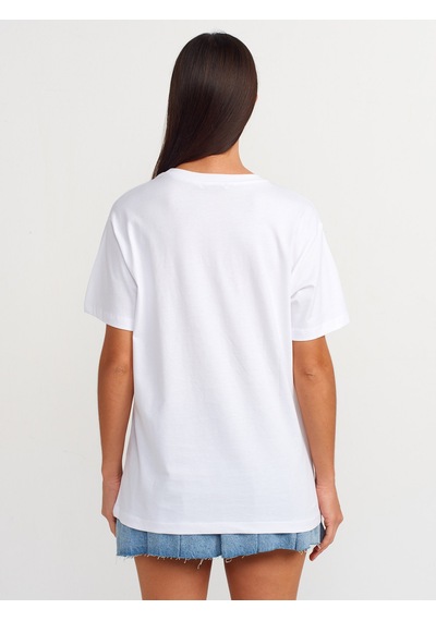 Dilvin Baskılı Ve Pamuklu T-shirt Beyaz