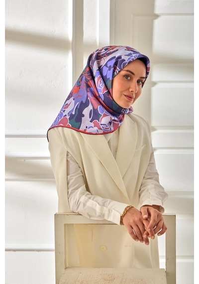 Silk Home Twill İpek Eşarp 11483-14 Mor, Turuncu, Eflatun, Gül Kurusu, Yeşil