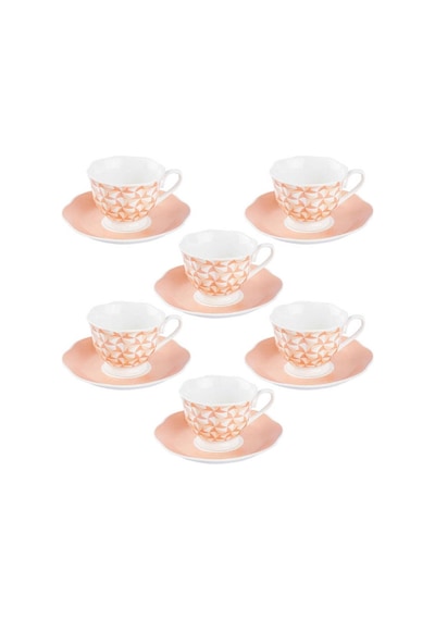 Tantitoni Pink Wind 6 Kişilik Kahve Fincan Takımı Pembe