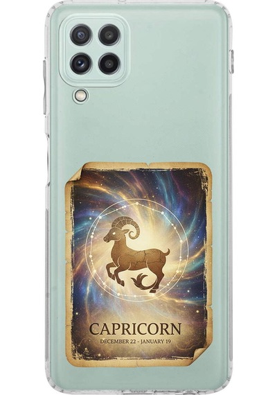 Samsung Galaxy A22 İle Uyumlu Burç Kartları Oğlak Tasarımlı Şeffaf Silikon Kılıf Şeffaf