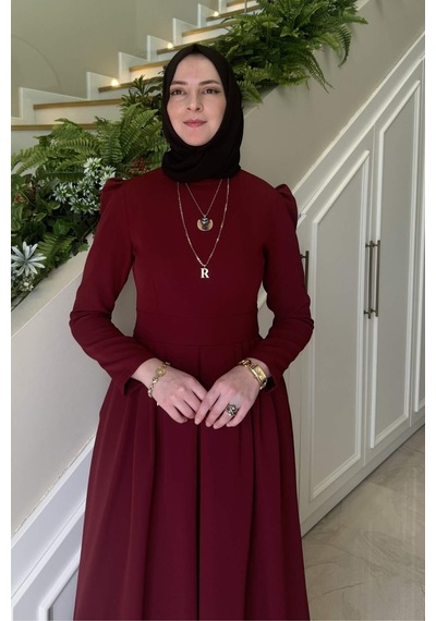 Rabia Şamlı Rose Elbise Bordo Normal