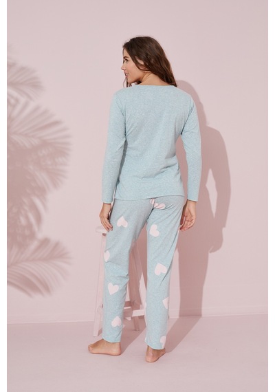 Siyah İnci Pamuklu Örme Pijama Takım 24241067 Yeşil
