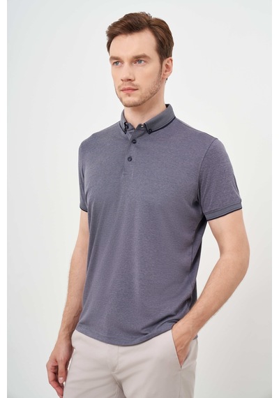 Morven Erkek Füme Trend Merserize Düz Düğmeli Yaka Dynamic Fit T-shirt 24ys018011050 Füme