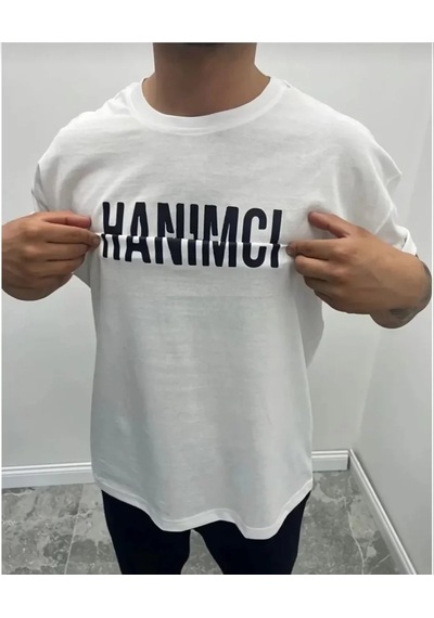 Suma Unisex Bisiklet Yaka Katlanan Baskılı T-shirt - Beyaz