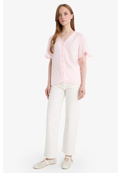 Defacto Regular Fit V Yaka Kısa Kollu Gömlek F6086ax25smpn436 Pembe