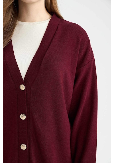 Defacto Relax Fit V Yaka Hırka E6134ax25aubr459 Bordo