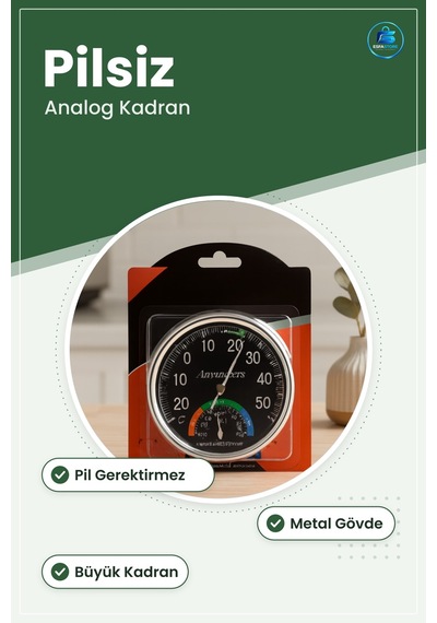 Analog Işı Ve Nem Ölçer Termometre Higrometre Metal Gövdeli Kadra