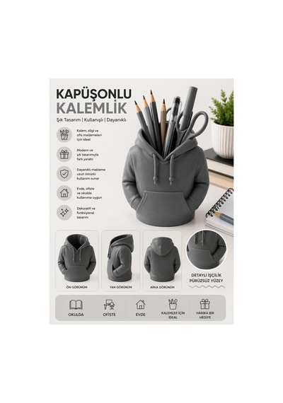 3d Yapımı Renkli Kalemlik Gri - 932359506 Gri