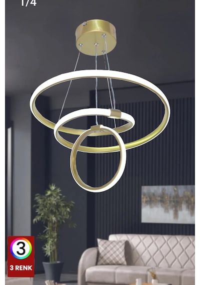 Mars 3 Renk Eskitme Gold Kasa Salon Led Avize Ledli Avize Büyük Salon Avizesi Kumandasız