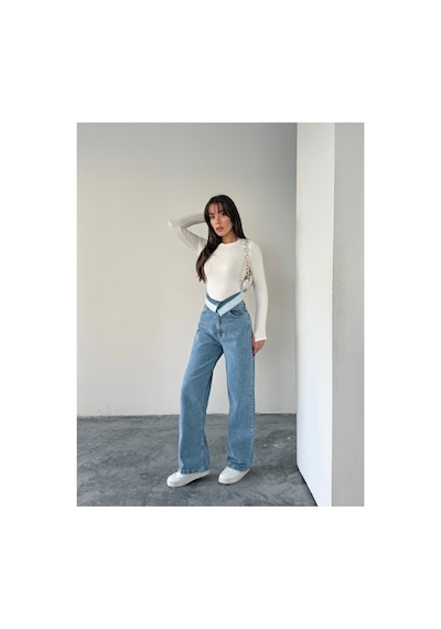 Blue Marlın Kemer Yakalı Tam Kalıp Bol Paça Jeans Buz Kar