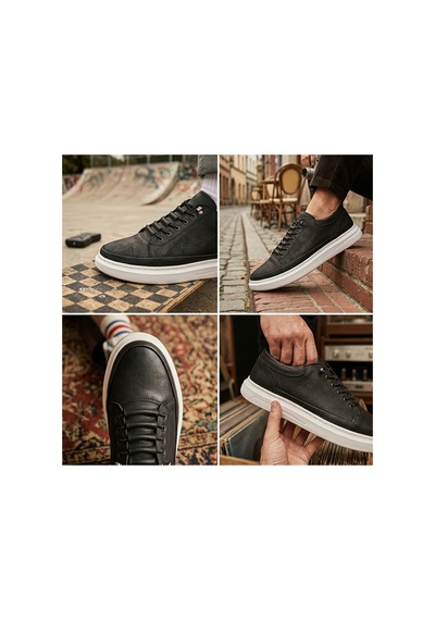 Genel Markalar Erkek Siyah Beyaz Tabanlı Retro Sneaker Siyah