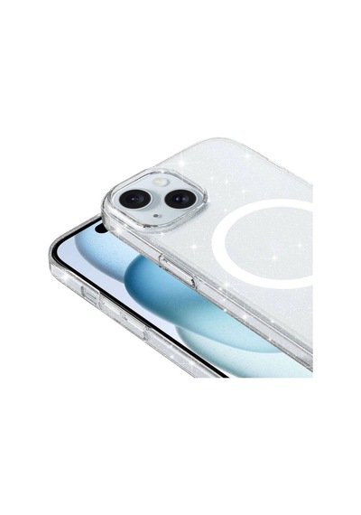 Apple Uyumlu iPhone 15 Kılıf Zore M-safe Şarj Özellikli Simli Şeffaf Arka Yüzey Erdos Silikon Kapak Renksiz