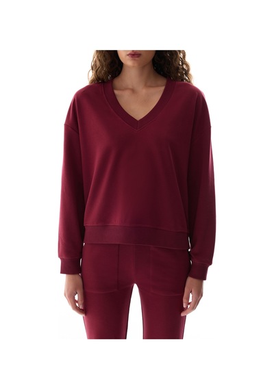 Penti Bordo Geniş V Yaka Uzun Kollu Sweatshirt