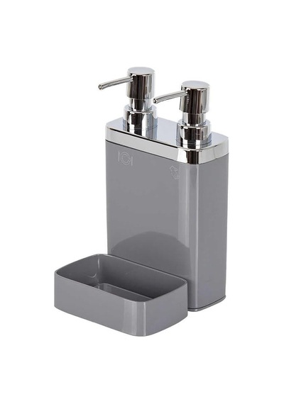 Gri Sünger Hazneli Mutfak Sıvı Sabunluk 300 Ml Ve Bulaşık Deterjanlık 500 Ml 000 Açık Krem