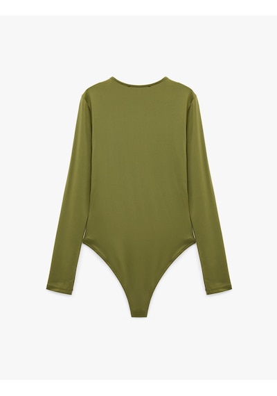 Koton Bisiklet Yaka Uzun Kollu Bodysuit Haki 7wak80003ek