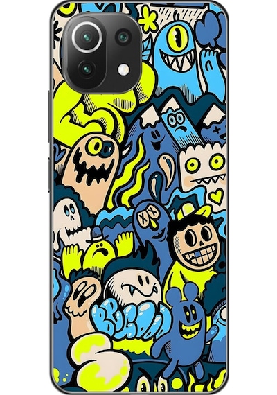 Xiaomi Mi 11 Lite Uyumlu Şeffaf Kılıf Graffiti 11 Tasarımlı