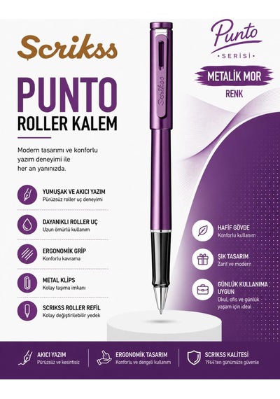 Scrikss Punto Roller Kalem Metalik Koyu Mor Çok Renkli