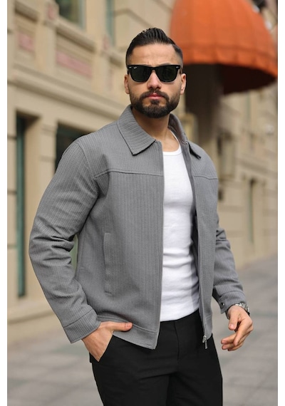 Premium Dokulu Kumaş Mevsimlik Ceket Gri