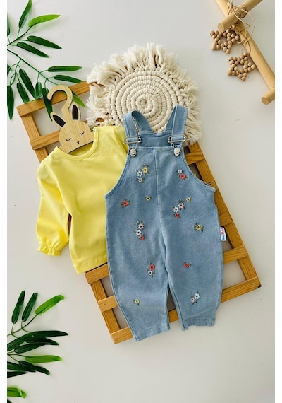 Miniğimin Cicileri Minik Çiçek İşleme Detaylı Kız Bebek Salop... Sarı