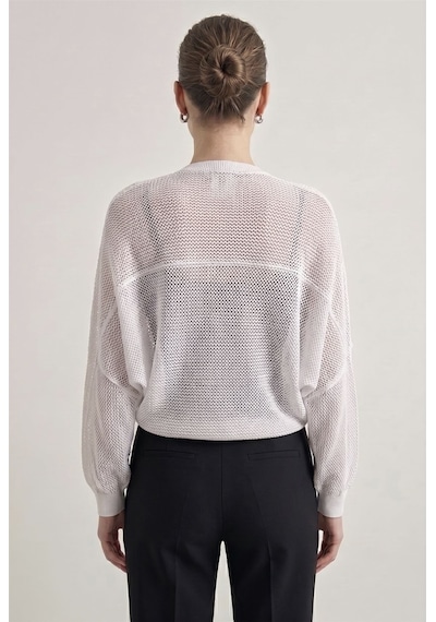 Neden Tekstil Premium Ajurlu İnce Triko Bolero Hırka - Beyaz