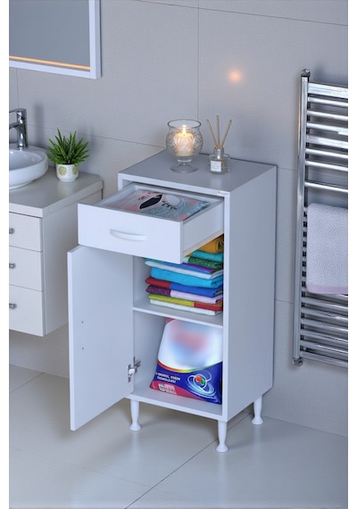 Eliusta Fre 35 Cm Çok Amaçlı Dolap 1 Raflı Tek Çekmeceli Banyo Mutfak Dolabı 35x88x32,5 Cm Organizer Dolap Beyaz