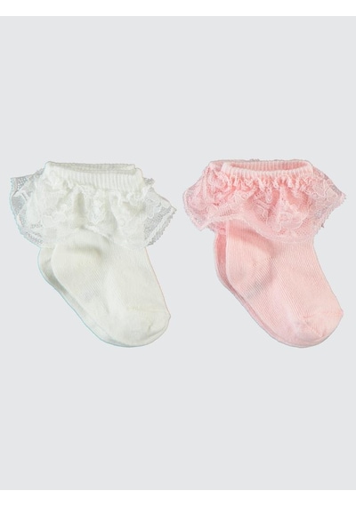 Civil Baby Kız Bebek 2'li Çorap Set 6- - Ekru Ekru Pembe
