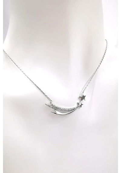 Omar Silver Kadın Kuyruklu Yıldız Model Zirkon Taşlı Gümüş Kolye