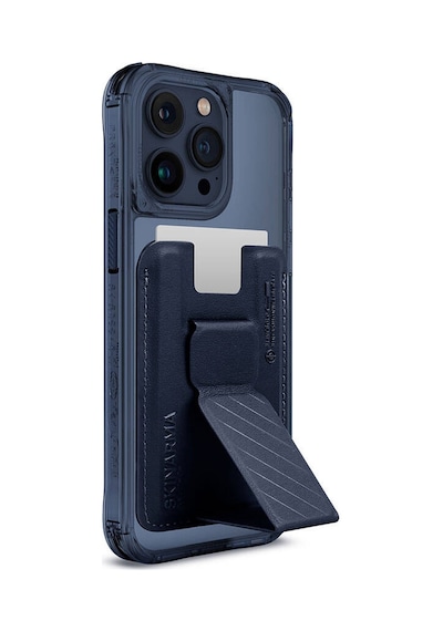 Apple Uyumlu iPhone 15 Pro Max Kılıf Skinarma Şeffaf Magsafe Şarj Özellik Kado Kartlıklı Saido Kapak Mavi