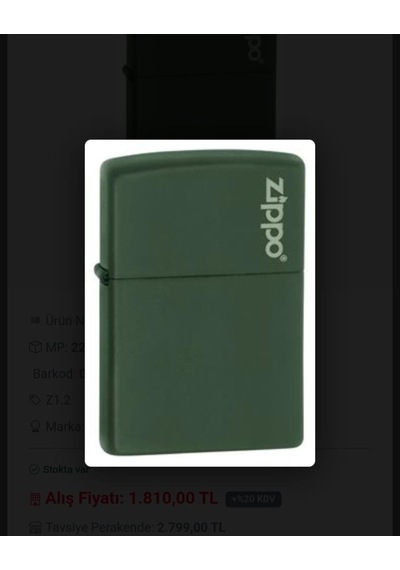 Zippo Çakmak 1 Numara Yeşil