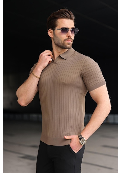 Madmext Açık Kahverengi Polo Yaka Triko Erkek Tişört E7461 Açık Kahverengi