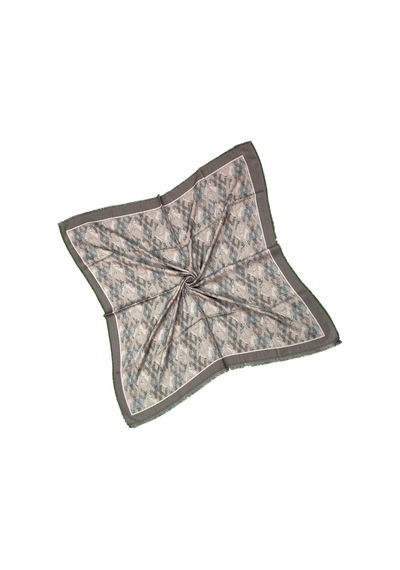Mim Eşarp Ebruli Kışlık Desenli Eşarp 95x95 Cm Vizon - Taş